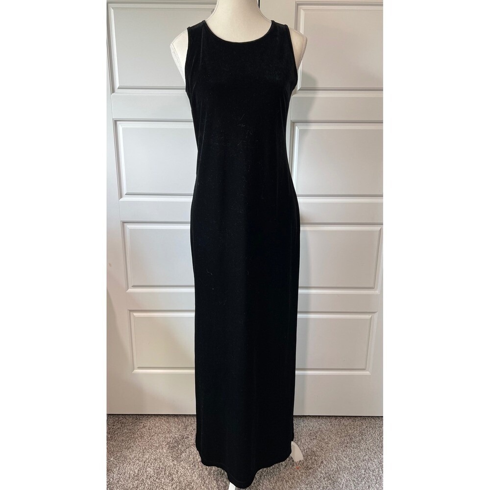 Up Front Velvet Maxi Dress‎ Sleeveless Evening Gown Formal Party Black M
